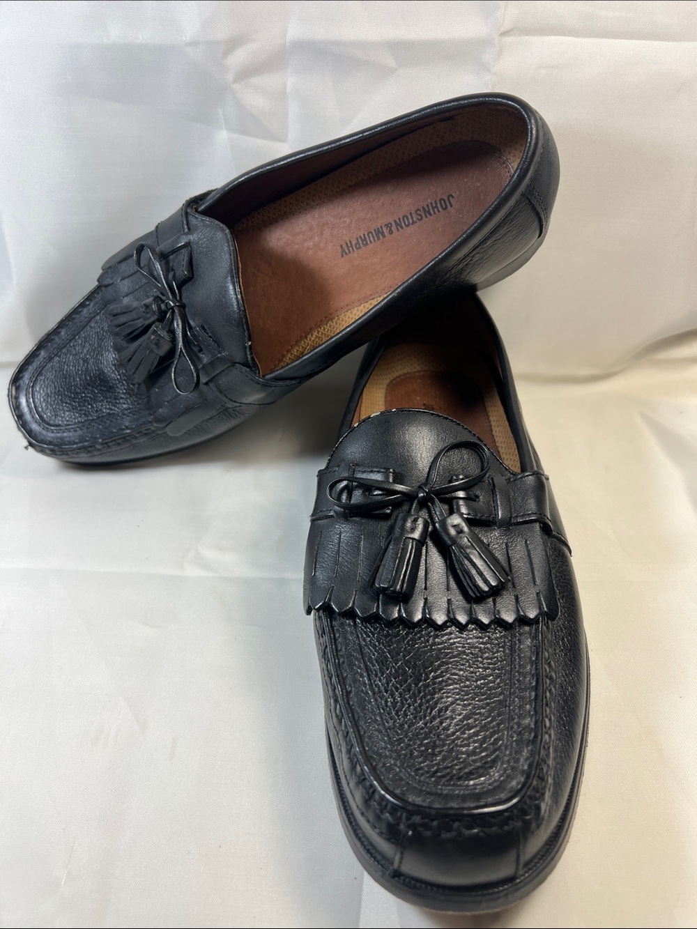 Johnston & Murphy Black Leather Tassel Kiltie Loafers
